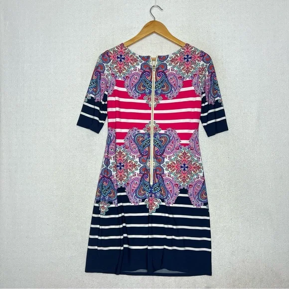 Eliza J Pink Multi Floral Paisley Strip Women’s Shift Knee Length Dress Size 4 - Picture 8 of 9